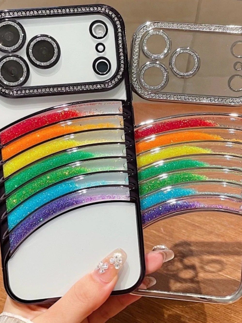 iPhone 17 Pro iPhone Case,Rainbow Flowing Liquid Quicksand Glitter silver